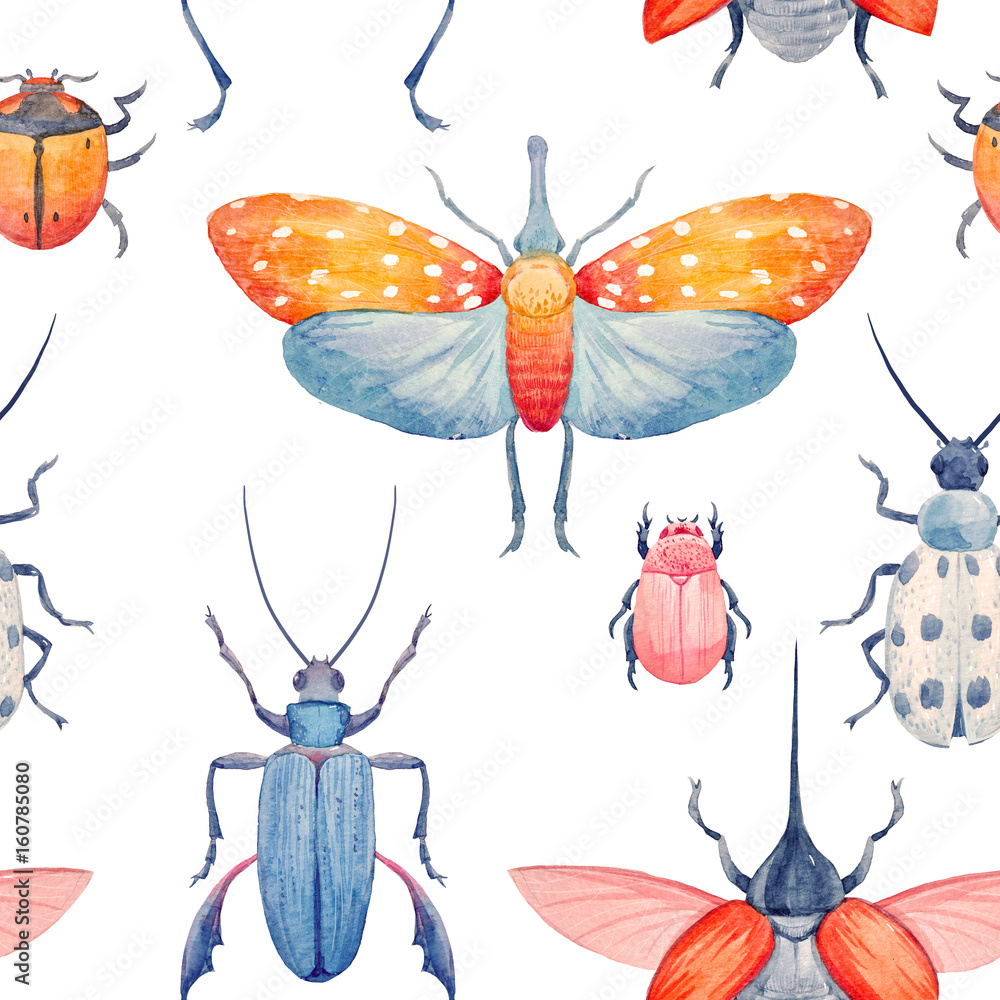 Watercolor beetle pattern