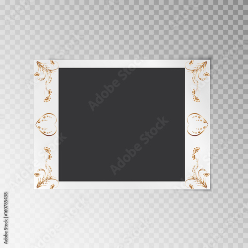 A simple photo frame close-up with a gold floral pattern on a transparent background
