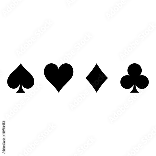 Poker card suits - hearts, clubs, spades and diamonds - on white background. Casino gambling theme vector illustration. Simple black silhouettes.