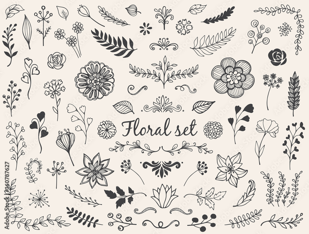 Naklejka premium Vector floral doodles