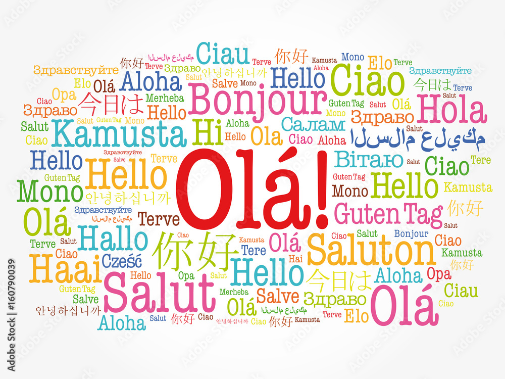 Fototapeta premium OLA (Hello Greeting in Portuguese) word cloud in different languages of the world, background concept