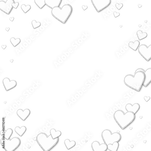 Cutout paper hearts. Bordered frame on white background. Vector illustration.