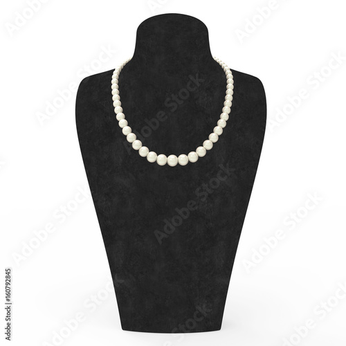 3D illustration pearl necklace on a black mannequin