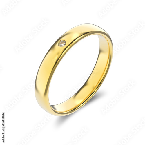 3D illustration classic yellow gold ring with diamond