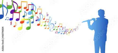 flautista, flauto, traverso, note, musicali, musica