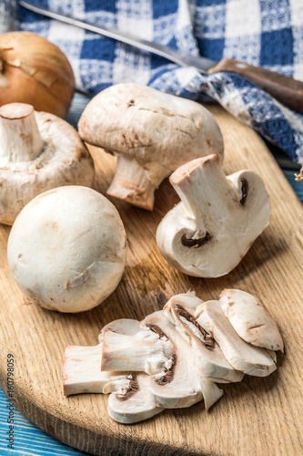 Sliced raw mushrooms.