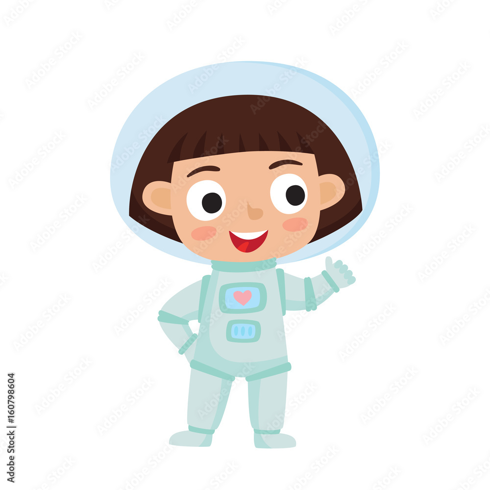 Standing astronaut kid isolated on white background. Cartoon pre Standing astronaut kid isolated on white background. Cartoon pre