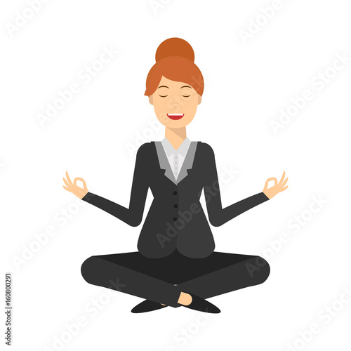 Smiling business woman, lotus asana