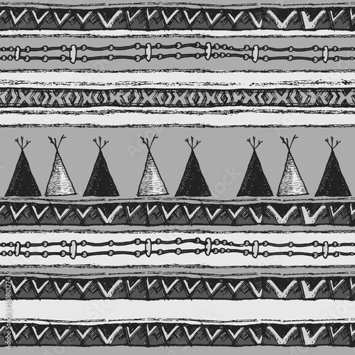 Ethnic tribal wigwam seamless pattern