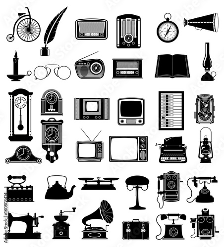 big set of much objects retro old vintage icons stock vector illustration