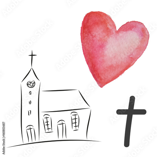 An Gott glauben, Glaube und Religion, Christentum, Kirche mit Herz und Kreuz, Firmung, Konfirmation, Trauung, Taufe, evangelisch, katholisch