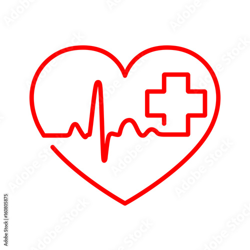 Heart with heartbeat sign and with cross. Vector illustration.