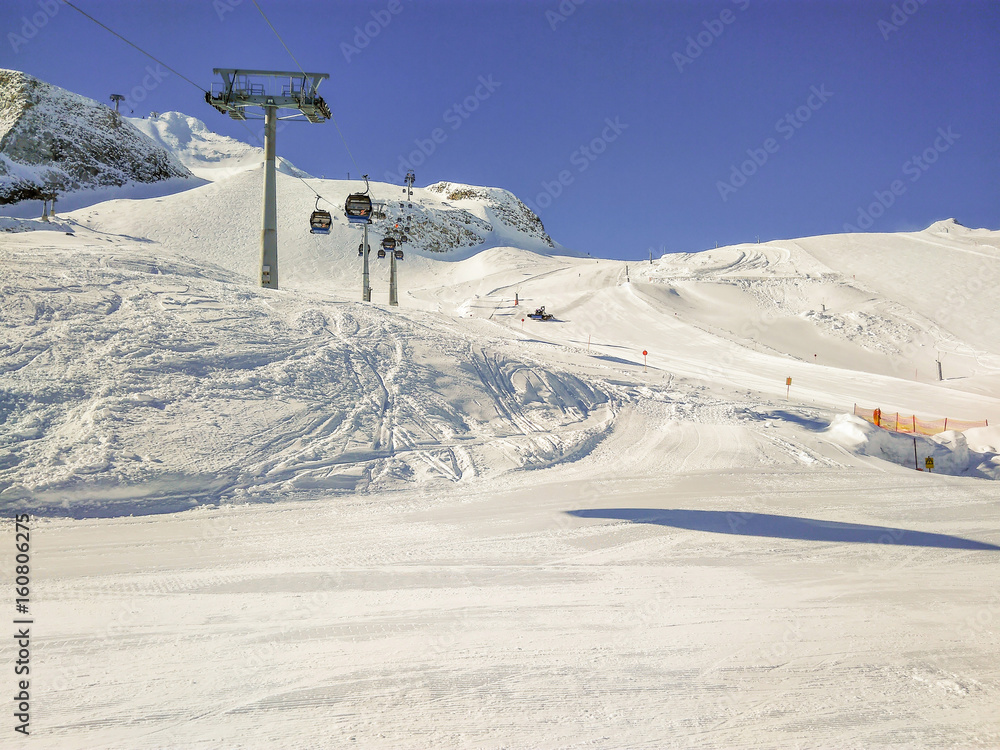 Ski Slopes With Gondola On Hinter Tux Glacier