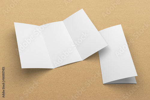 Blank 3D rendering tri-fold brochure mock-up with clipping path on texture No. 1 © mileswork