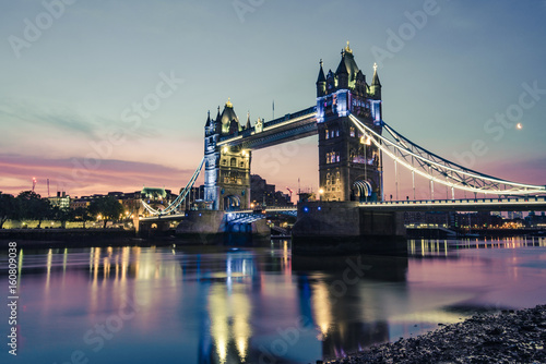 London Tower Bridge illuminated at dusk