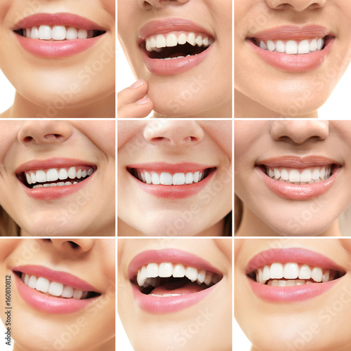 Collage of smiling women  closeup