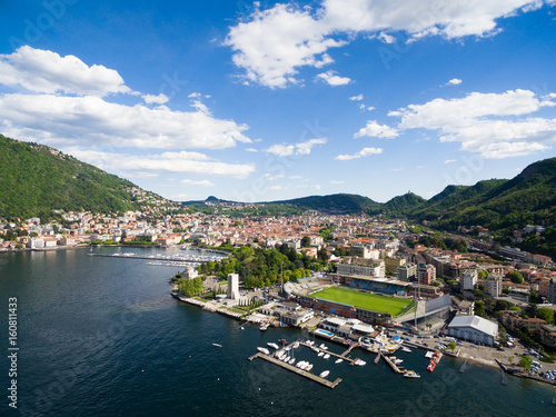 aerial photography view of Como city and lake near Milan in Italy