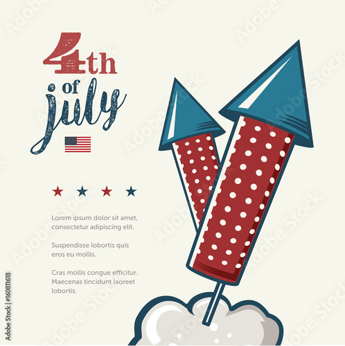 4th of July poster. Grunge retro metal sign with fireworks. Independence day. Celebration flyer. Vintage mockup. Old fashioned design.