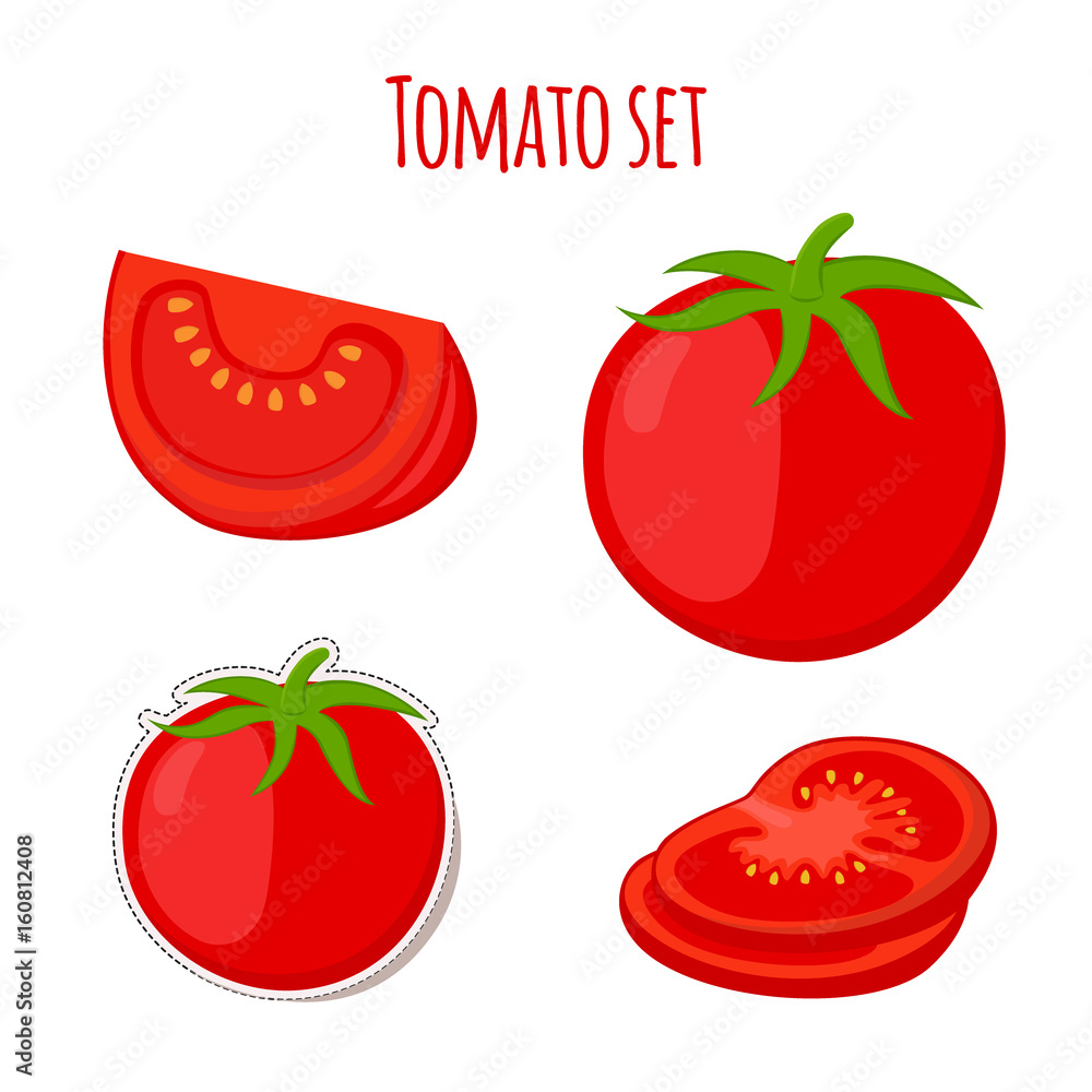 Tomato set made in cartoon flat style. Label for market Tomato set made in cartoon flat style. Label for market