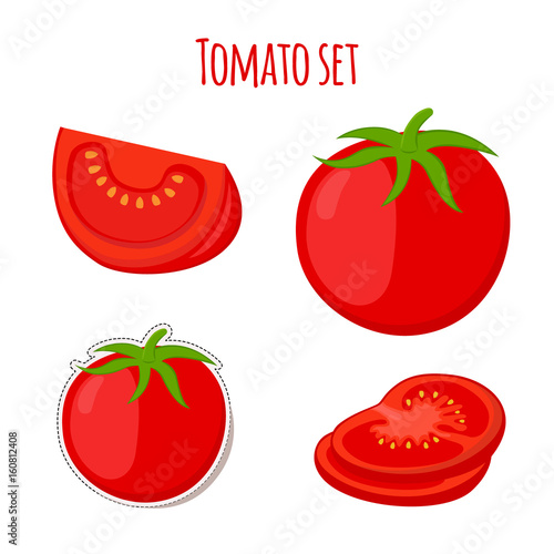 Tomato set made in cartoon flat style. Label for market