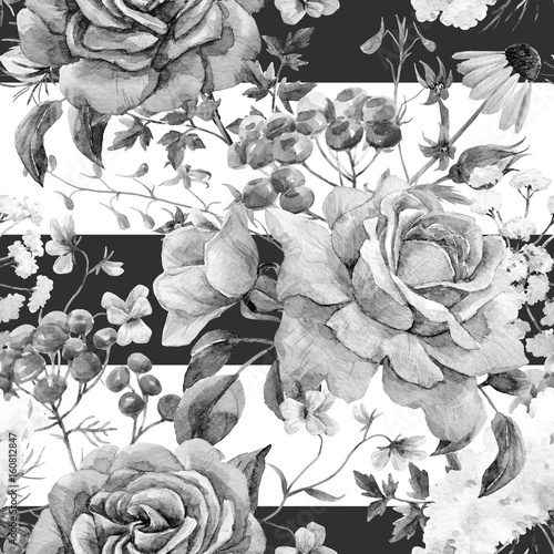 Fototapeta Naklejka Na Ścianę i Meble -  Watercolor rose seamless pattern