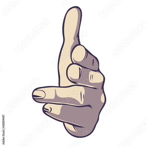Wanted dead or alive vector sign, gun hand gesture. Shooting fingers pointing on camera (viewer).