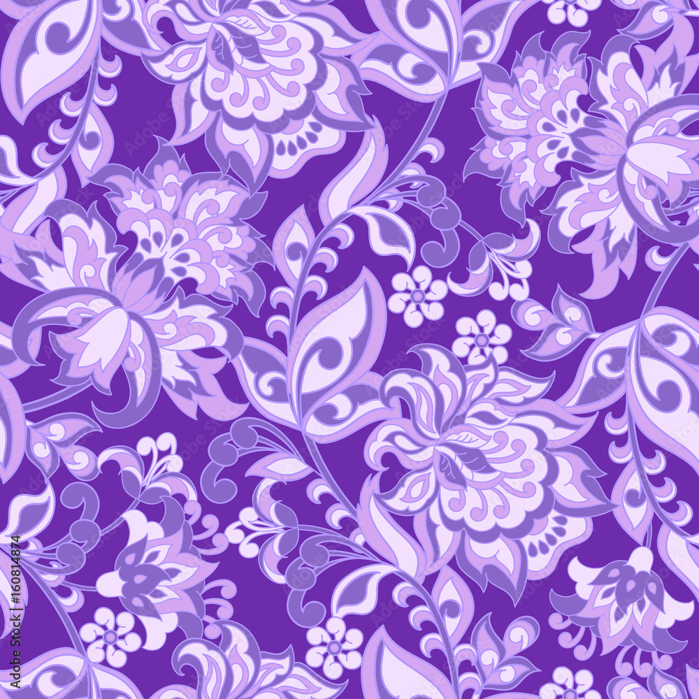 Elegance seamless pattern with ethnic flowers. Vector Floral Illustration in asian textile styl