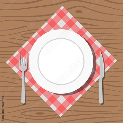 Plate. Knife. Fork. Vector.