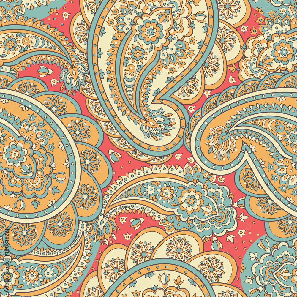 Floral paisley vector ornament seamless pattern