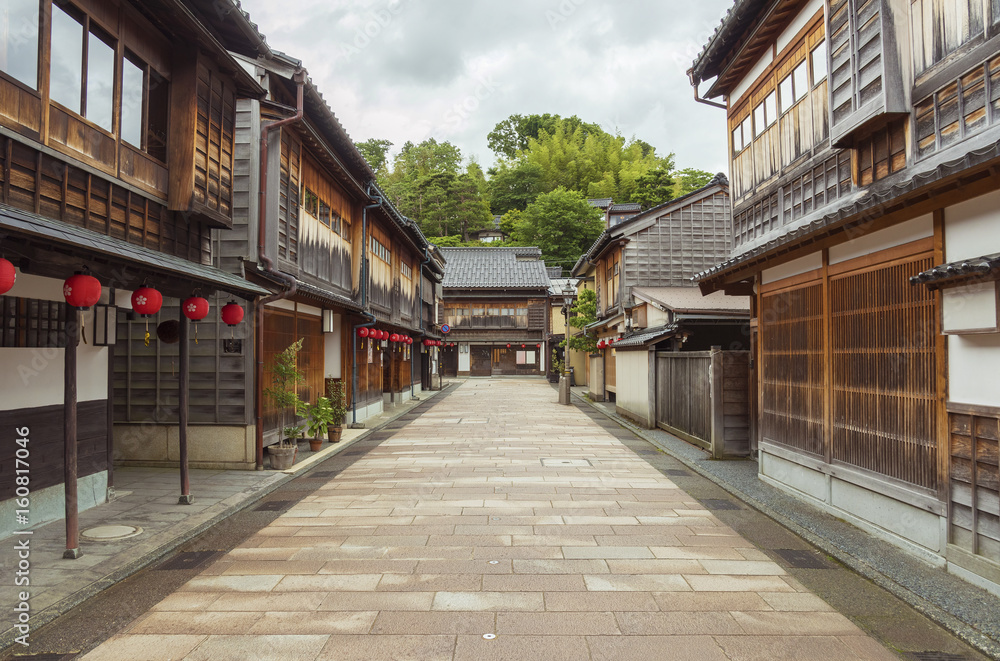 Historical street at Higashichaya district, Kanazawa, Japan