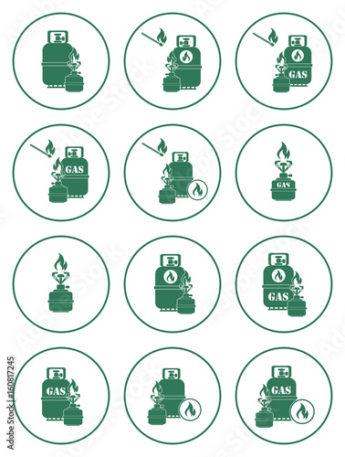 Set of camping stove and gas bottle icons