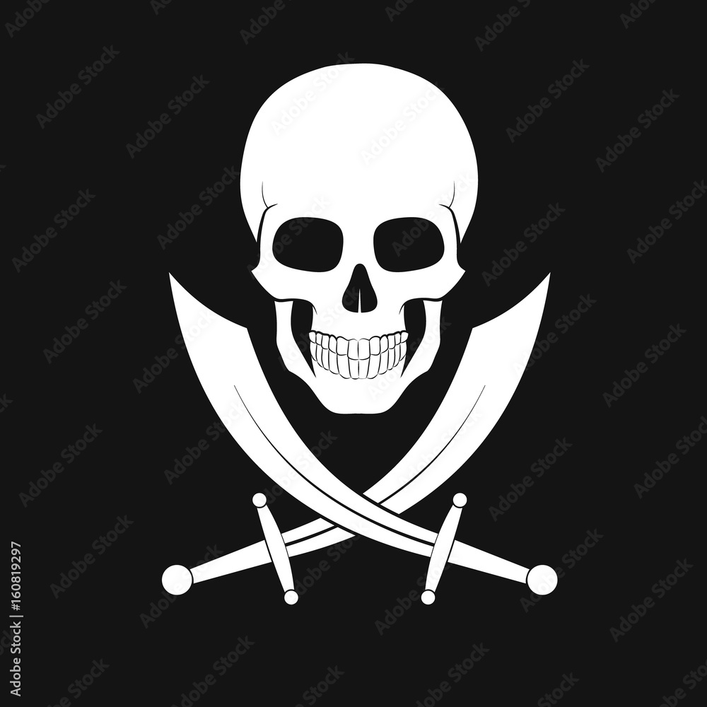 Obraz premium Pirate sign design. Skull and swords. Vector.