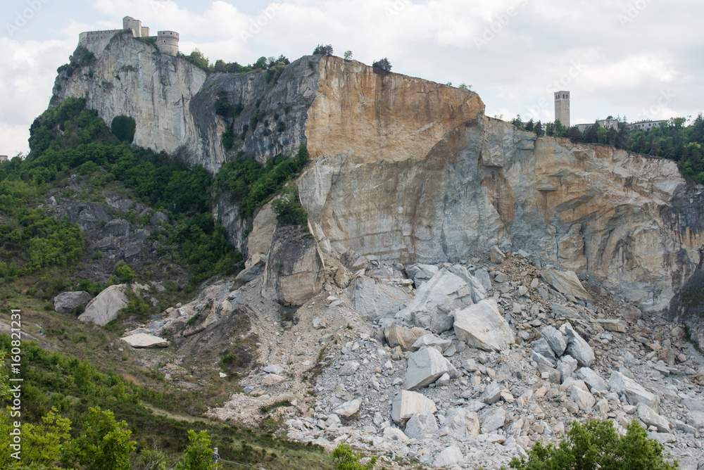 The great landslide of San Leo. Medieval village. Rimini