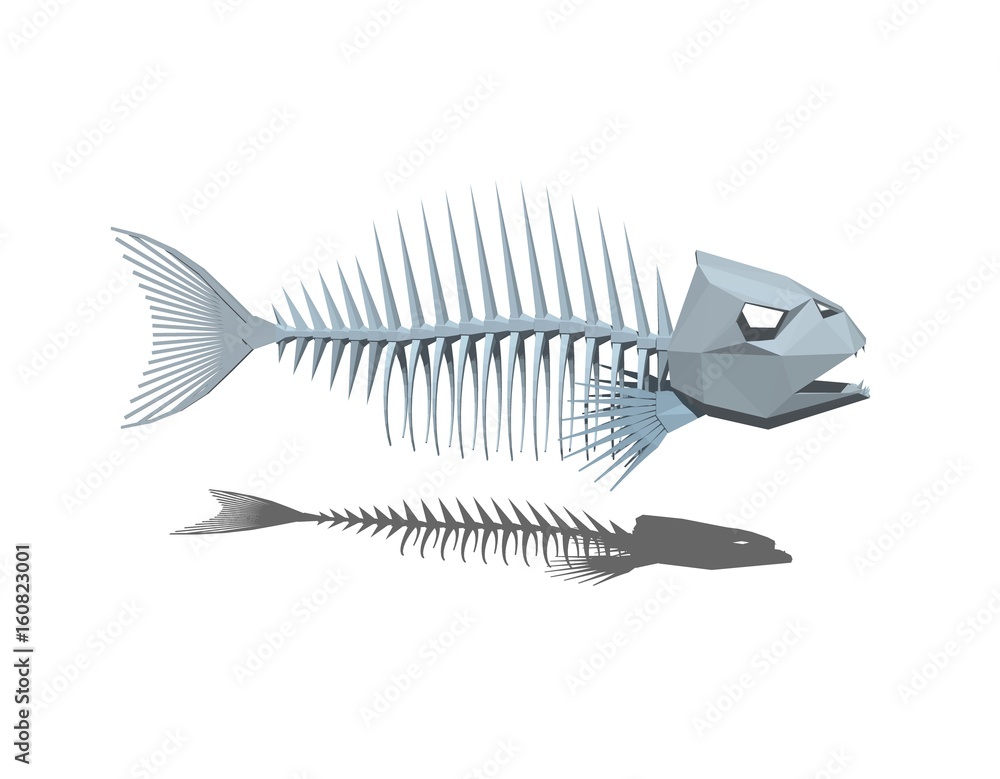 Fish skeleton. Isolated on white background. 3D rendering