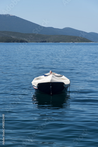 Panoramic view of Pagasetic gulf with boat  photo