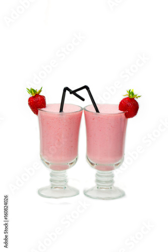 Milk strawberry cocktail with a tubule