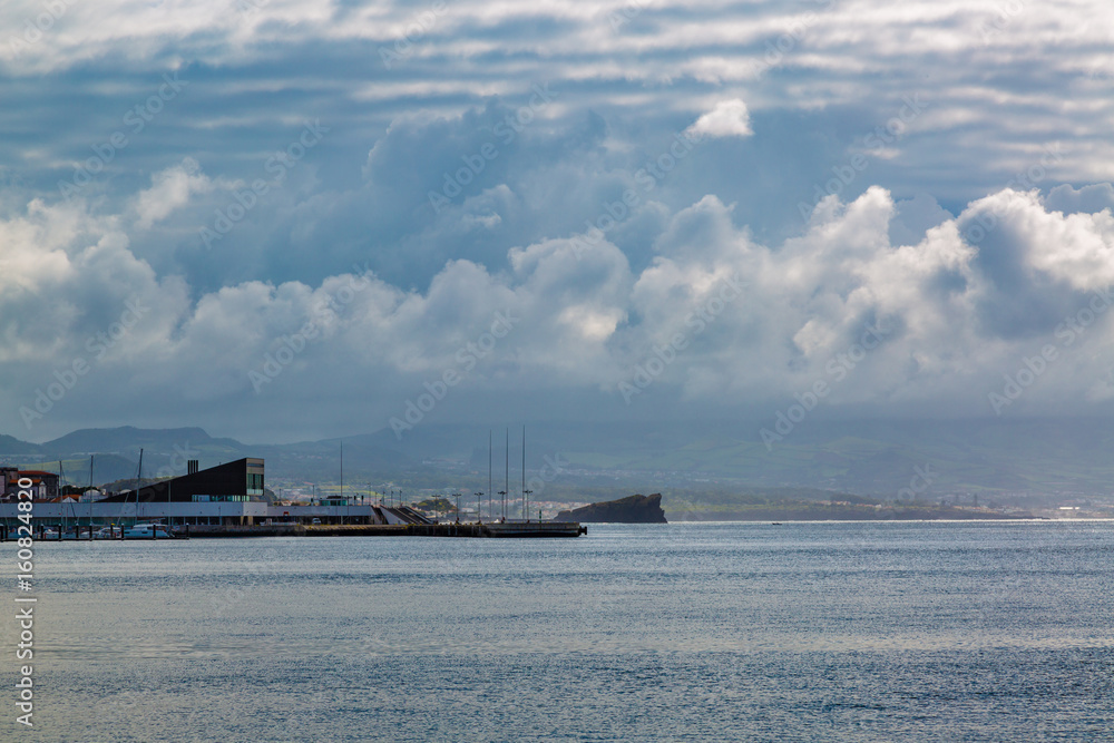 Seafront Ponta Delgada with the port.