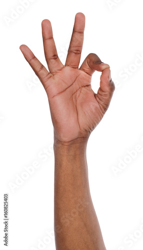 Hand showing OK sign isolated on white background