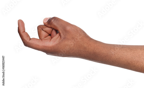 Tableau sur toile Black male hand beckoning isolated on white