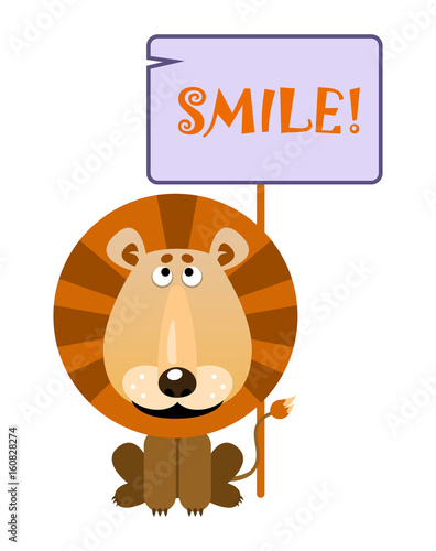 Lion holds a sign with an inscription 