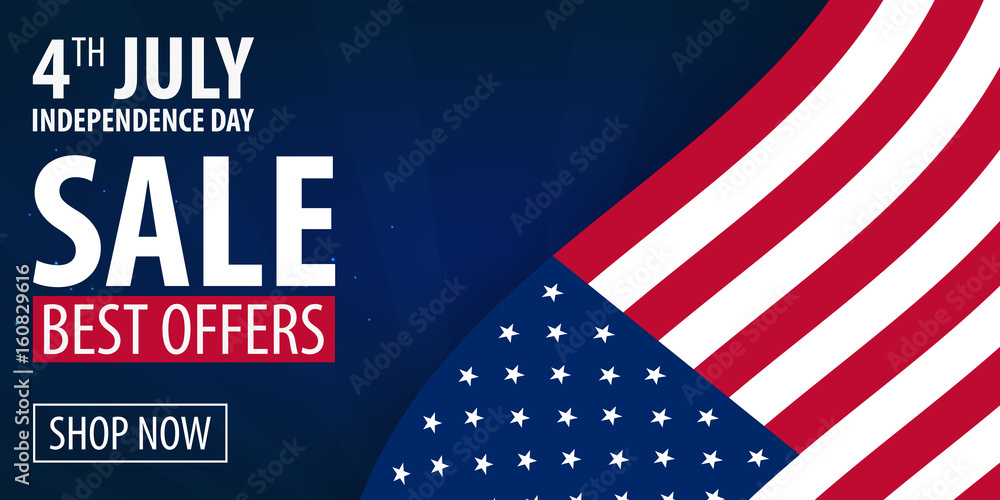 American Independence Day. 4th of July Exclusive Offers Sale, Sale Poster. Template background for greeting cards, posters, leaflets and brochure. Vector illustration.