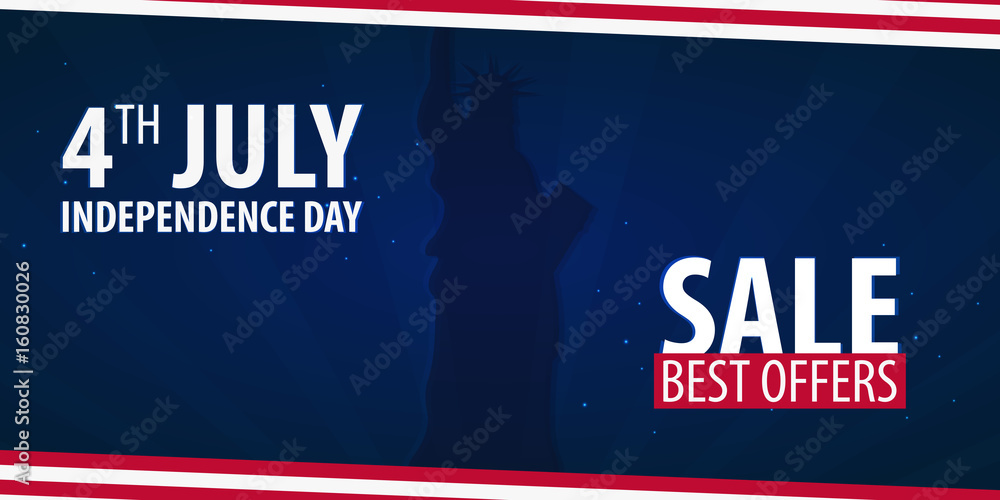 American Independence Day. 4th of July Exclusive Offers Sale, Sale Poster. Template background for greeting cards, posters, leaflets and brochure. Vector illustration.