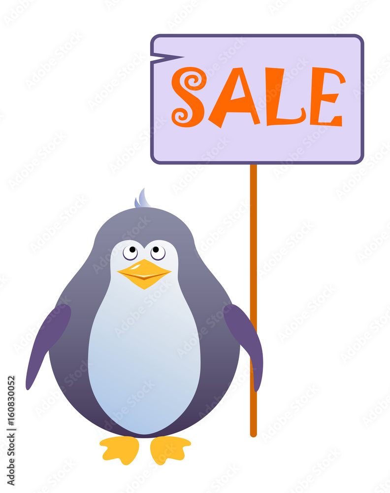 Obraz premium Penguin holds a sign with an inscription 