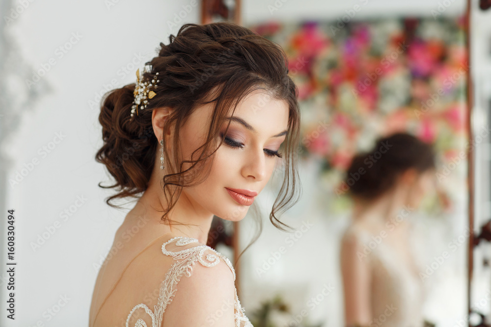 Fashion portrait of a beautiful bride 