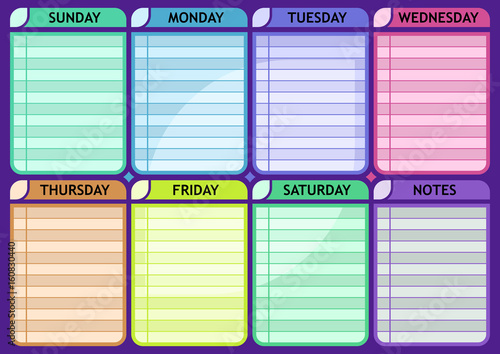 Weekly schedule blank Routine planner vector template