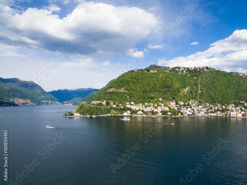 aerial photography view of Como city and lake near Milan in Italy