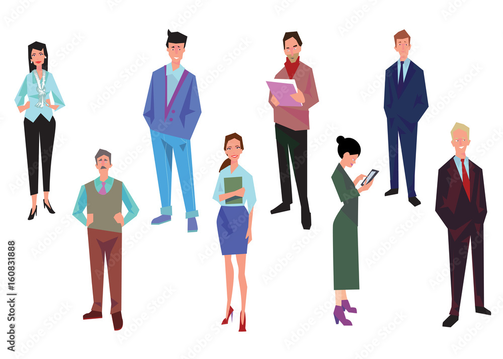 Group of office workers, employees, managers and team leader. Business people in casual and office clothes. Isolated on white. Business Icons. Business design. Vector illustration. Group of office workers, employees, managers and team leader. Business people in casual and office clothes. Isolated on white. Business Icons. Business design. Vector illustration.