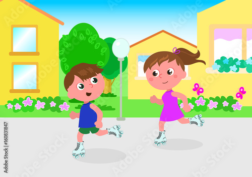 Young skaters in town vector