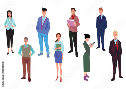 Group of office workers, employees, managers and team leader. Business people in casual and office clothes. Isolated on white. Business Icons. Business design. Vector illustration.