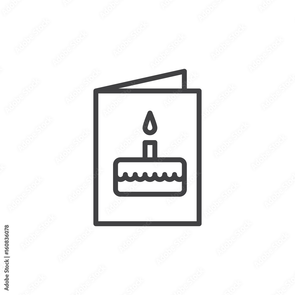 Birthday card line icon, outline vector sign, linear style pictogram isolated on white. Symbol, logo illustration. Editable stroke. Pixel perfect Birthday card line icon, outline vector sign, linear style pictogram isolated on white. Symbol, logo illustration. Editable stroke. Pixel perfect